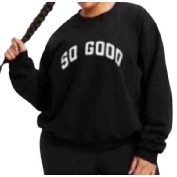 Good American So Good Black Cotton Fleece Boyfriend Oversized Sweatshirt 1 Small - Picture 6 of 6